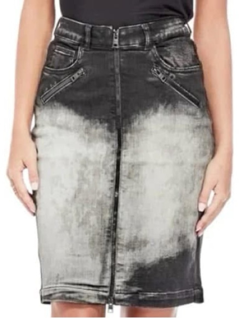 Guess High-Waist Washed Denim Pencil Skirt